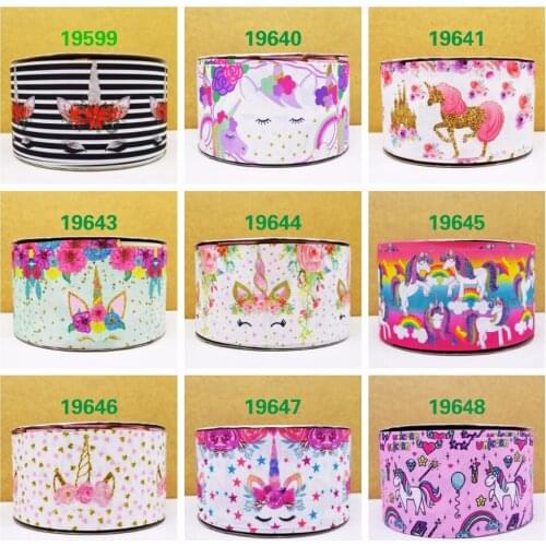 Free shipping 50 yard Unicorn printed grosgrain ribbon 19648