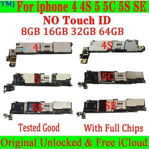 With full chips & Free iCloud For iphone 4 4s 5 5c 5s 5se Motherboard ,100% Original Unlocked No Touch ID logic board Good Teste