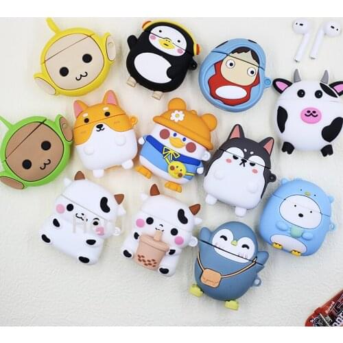 3D Japan Cute Cartoon Miyazaki Hayao Ponyo Cow Penguin Headphone Skin Cases for Apple Airpods 1/2 Silicone Protection Cover