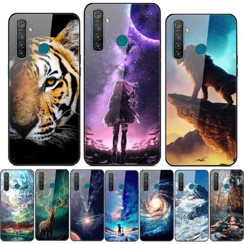 For OPPO Realme 5i Case Tempered Glass Printed Back Cover Hard Case For Coque Realme 5i RMX2030 Phone Case Fundas Realmi 5i