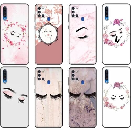 Black tpu Case For Samsung Galaxy A50 50S A30S A10 A01 A11 A21S A31 A41 A51 A71 M21 M30S S10 LITE Cover eyelash Makeup Lip