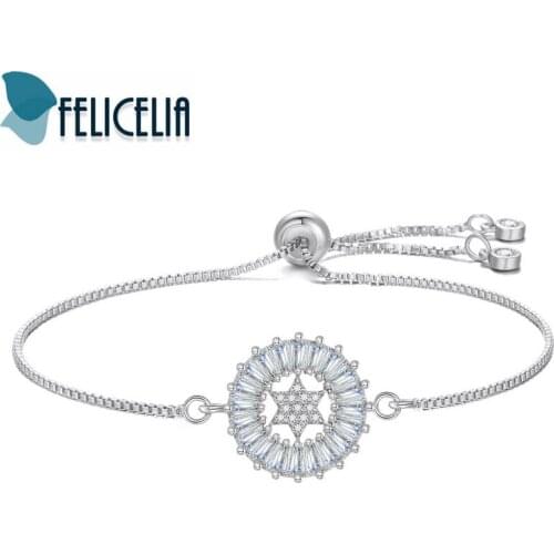 Felicelia Elegant Women Silver/ Gold Color Bracelet With Cubic Zirconia Rhinestone Adjustable Box Chain Bracelet, Drop-Ship