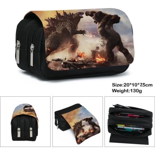 Godzilla Pencil Case Cartoon Cartoon Pen Holder Double Zipper Pencil Case Stationery Bag Men and Women Universal School Season