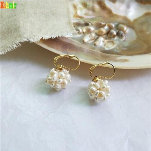 Kshmir New natural rice pearl ball earrings Fashionable womens refined round ball earrings Girl earrings jewelry gift 2021
