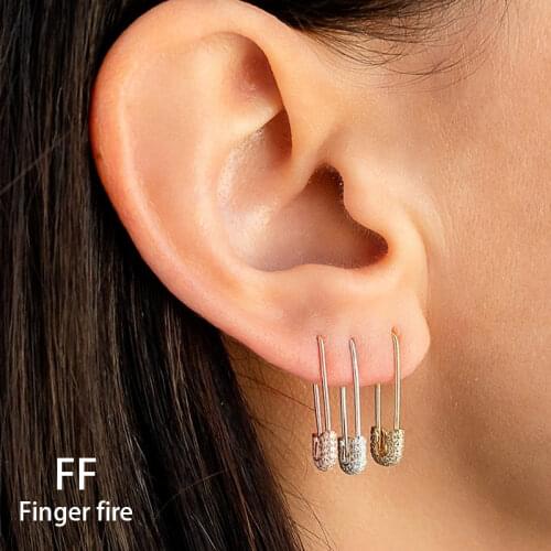 Fashionable diamond safety pin 18K Gold Earrings womens Wedding Anniversary Gift Earrings