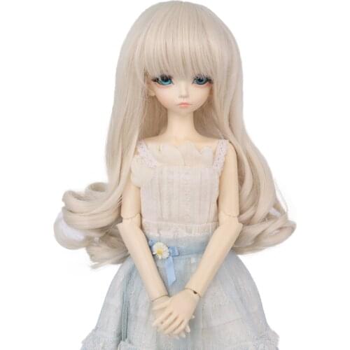 MUZIWIG DIY 1/4 BJD Doll Wig Long Bangs Curly Hair Doll Accessories Natural Color High Temperature Wavy Wig For DIY BJD Doll