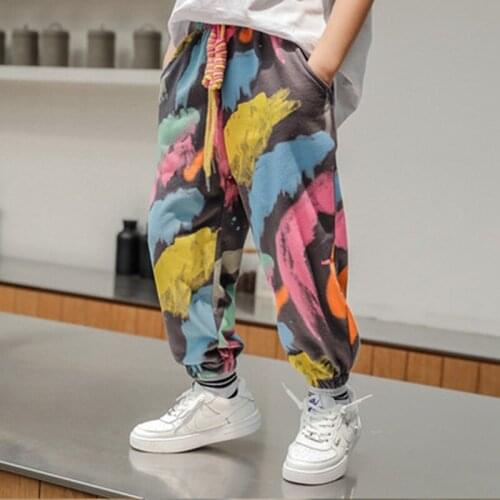 New Arrival Boys Tie Dye Casual Pants Spring Fashion Hot Deals Graffiti Painting Print Sweatpants Cotton Kids Long Trousers
