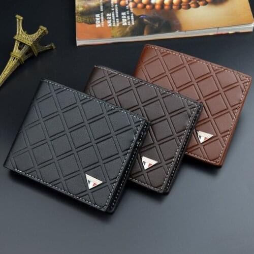 New Mens Wallet Mens Short Wallets Embossed Lattice Multi Card Slot Thin Soft Leather Wallet Change Wallets