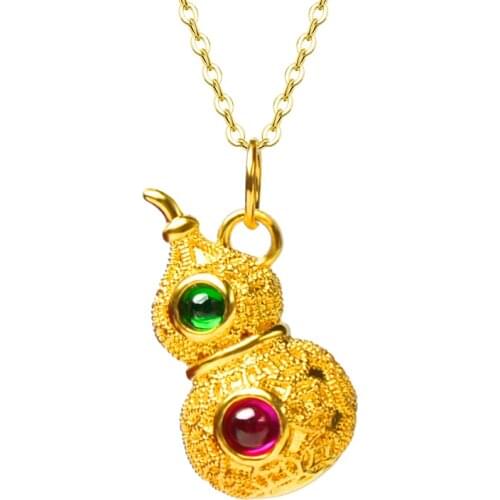 NYMPH Genuine 18K Gold Pendant Necklace Pure AU750 Gourd Pendant 18K Gold Chain for Women Fine Jewelry Gift D583