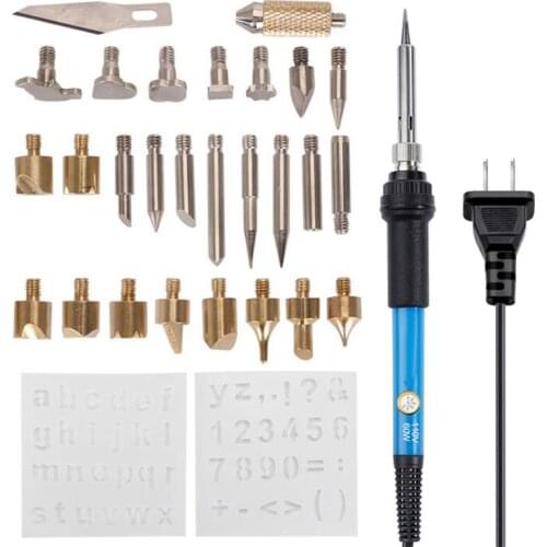 60w Adjustable Soldering Iron Carving Pyrography Tool Wood Embossing Burning Solder Pen Set 30 in1 Welding Kit