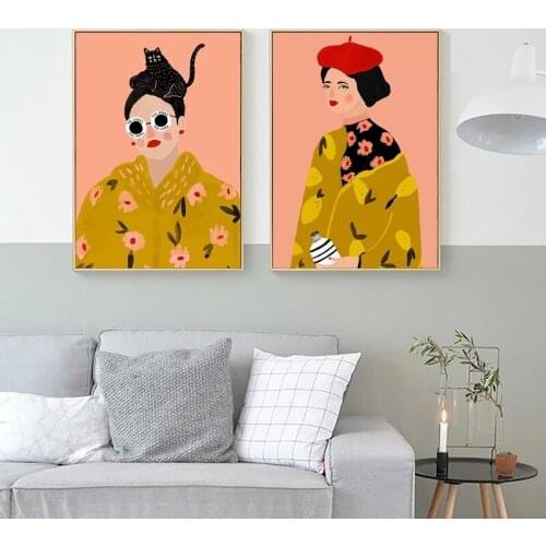 Prints Poster Wall Art Modular Canvas Fashion Glasses Girl Pictures Animals Painting Home No Frame Background Living Room Decor