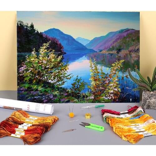 Landscape Calm Printed 11CT Cross-Stitch Complete Kit Embroidery DMC Threads Knitting Handicraft Sewing Craft Counted Design