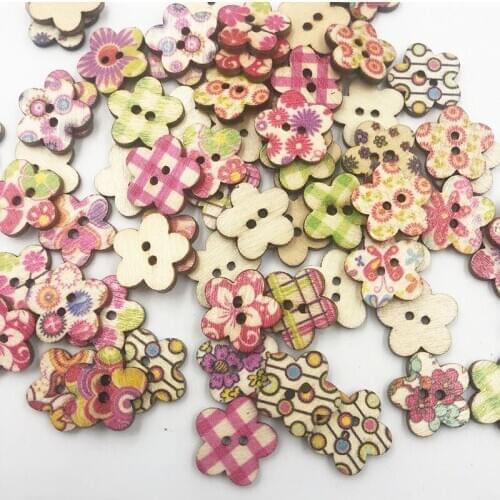 50Pcs Mixed Wood Flower Sewing Buttons For Kids Clothes Scrapbooking Decorative Botones Handicraft DIY Accessories WB721