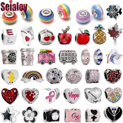 Seialoy Rainbow Enamel Apple Pineapple Fruit Beaded Star Beads Heart Hope Charm Fit Diy Bracelets Jewelry Making Accessories