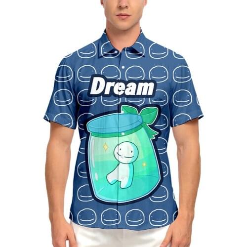 DREAM Merch Men Shirt Anime Cosplay Turn-down Collar Oversized 6XL Botton Pocket Streetwear Casual Short Sleeve Summer Top 2021