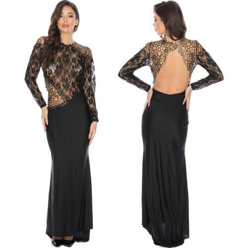 Sexy See Through Floral Hollow Out Lace Dress Women Winter Backless Lace Dress Elegant Christmas Maxi Long Party Dress Vestidos