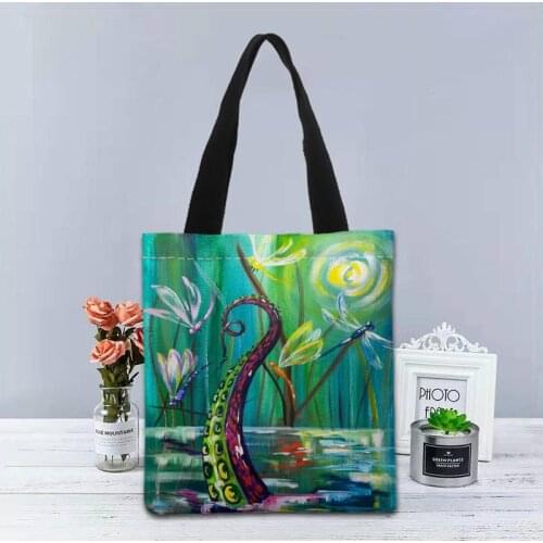 Dragonfly Paint Handbag Foldable Shopping Bag Reusable Eco Large Unisex Canvas Fabric Shoulder Bag Tote Grocery Cloth Pouch 1208