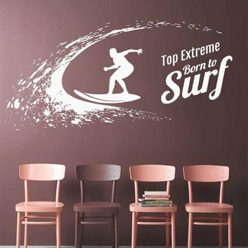 Surfing Personality Slogan Wall Sticker Surfboard Ocean Beach Holiday House Room Teen Boy Girl Room Decoration Vinyl Decal Gift