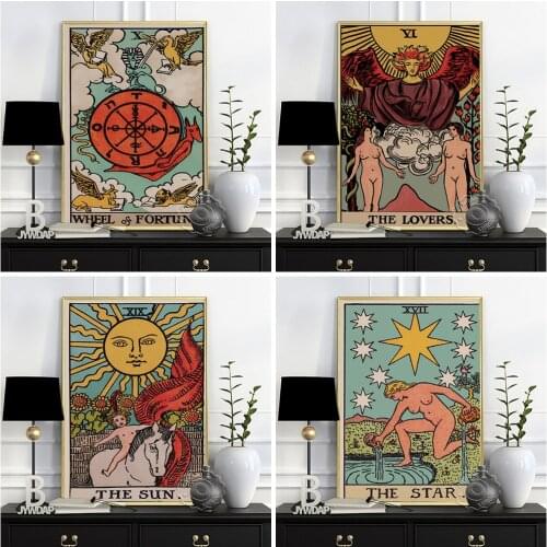 Tarot Vintage Art Prints Aged Poster, Occult Enthusiast Collection Gift Idea, Retro Canvas Painting Wall Picture Home Room Decor