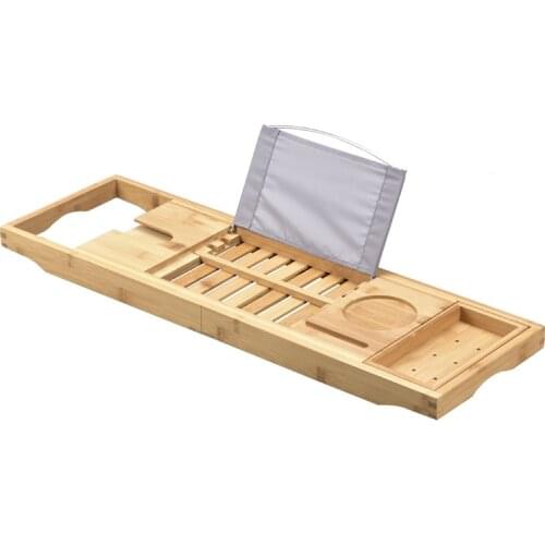 Extendable Bathroom Shelf Bathtub Shower Tray Bamboo Bath Tub Rack Towel Wine Book Holder Storage Organization Accessories