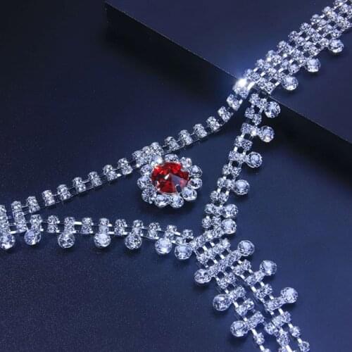 Red Rhinestone Crystal Sexy Tassel Body Chain Luxury Nipple Ring Bra Thong Panties Set Underwear Body Jewelry Accessories