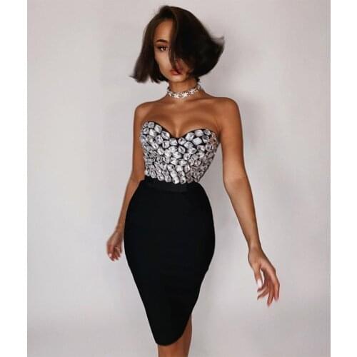 Free Shipping Beaded Bandage Women 2 Piece Set Beaded Top & High Waist Pencil Skirt Set Club Evening Party Vestidos 2021 New