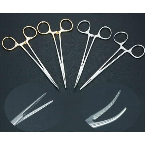 Gold handle 14cm hemostatic forceps Curved full tooth beauty plastic surgery fat clamp stainless steel straight double eyelid to