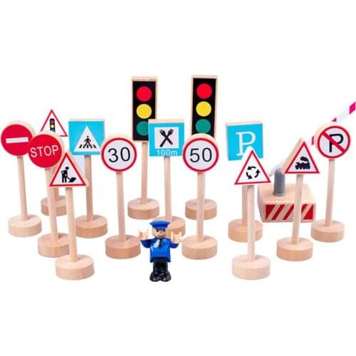 16PCS Colorful Wooden Street Traffic Signs Parking Scene Kids Children Educational Toy Set For Kids Birthday Gift Thomas Train