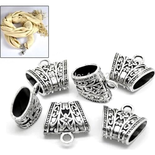 2Pcs Silver Tone Floral Carved Bail Beads For Wrap Scarf Jewelry 39.5x37.5mm