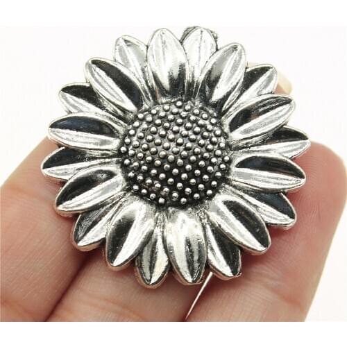 2pcs 37mm Pendant Flower Sunflower Sunflower Flower Charm Pendants Antique Silver Color Sunflower Pendants