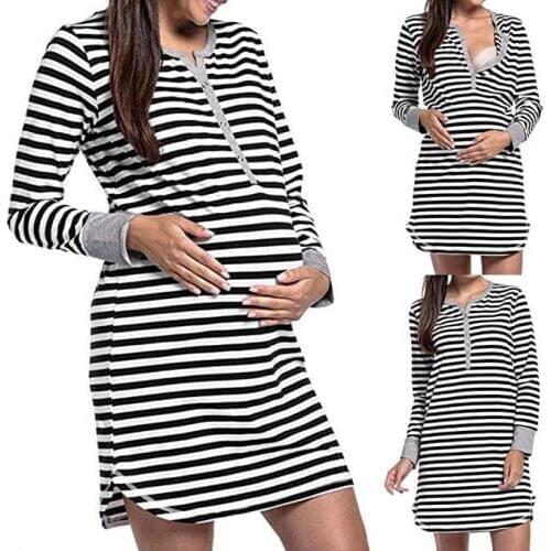 2018 Striped Breastfeeding Dress Maternity Nusing Dresses Long-sleeve Loose Maternity Clothing Of Pregnant Women Spring Autumn