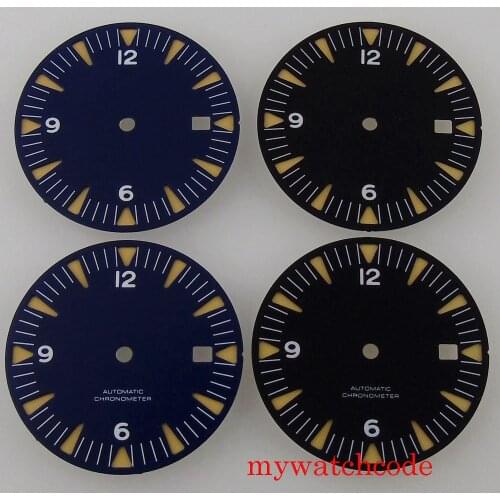 31MM Black Blue Sandwich Watch Dial For NH35 nh36 Movement Luminous With Date Window Wristwatch Parts