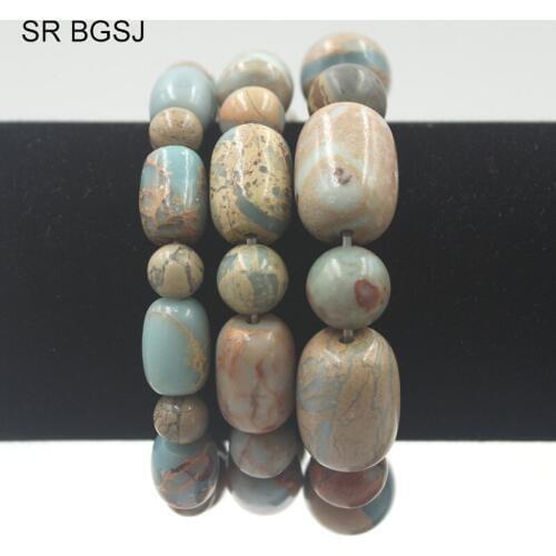 Free Shipping Select the Size Vintage Style Natural Round&Column Shoushan Semi Precious Gems Stone Beads Bracelet