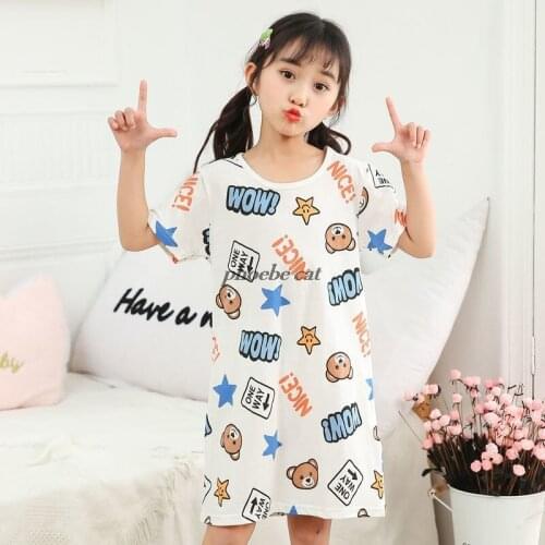 Kids Pajamas Summer Girls Sleepwear Childrens Sleepwear Cartoon Nightwear Summer Cotton Nightgowns Pajamas for Girls 2-14Y