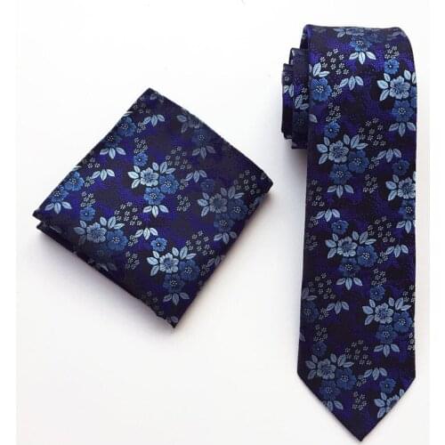 Designers Necktie Set Embroidered Flowers Pattern Ties Sets with High Quality Pocket Square
