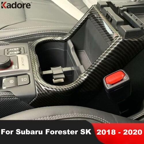 For Subaru Forester SK 2019 2020 ABS Carbon Fiber Color Car Front Water Drink Cup Holder Cover Trim Bezel Interior Accessories