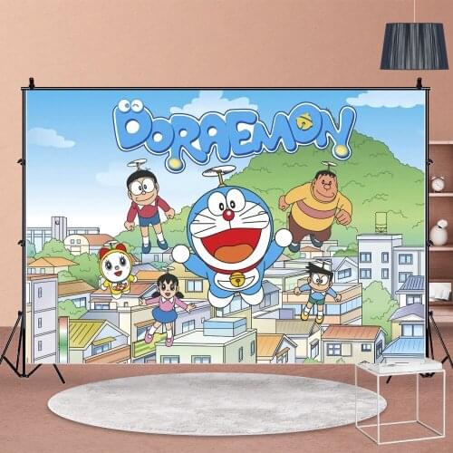 Doraemon Cartoon Robot Cat Photography Backgrounds Kids Birthday Party Backdrops Home Table Decor Posters