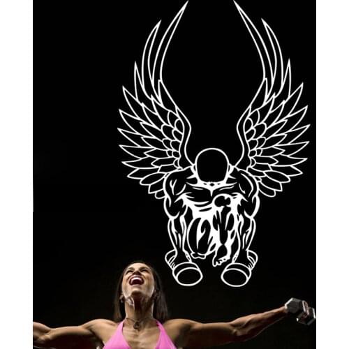Gym Sticker Fitness WIng Muscle Dumbbell Crossfit Decal Body-building Posters Vinyl Wall Decals Parede Decor Mural Gym Sticker