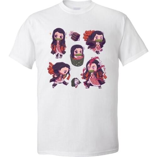 Cute Anime T-shirt For Men Demon Slayer Nezuko Chibis 100% Cotton T Shirt Adult Short Sleeve Tops Tees Custom Tshirt