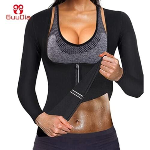 GUUDIA Hot Sweat Neoprene Shirts Women Sauna Suit Waist Trainer Neoprene Shirt for Sport Workout Corset Hot Body Shaper Top Push