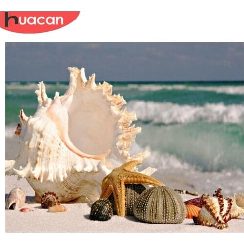 Huacan Diamond Painting Cross Stitch Rhinestones Crystal Needlework Diamond Embroidery Sea Shell Full Drill Home Decor