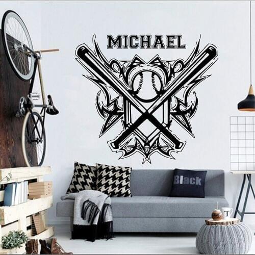 Custom Baseball player Personalised Name wall decal living Room bedroom vinyl DIY wall Sticker home decoration accessories G836