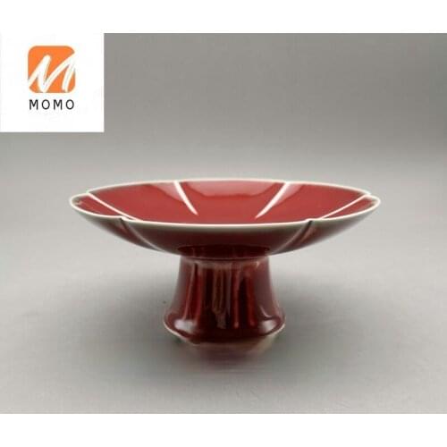 Jingdezhen Boutique Porcelain Single Color Glaze Lang Red Tall Fruit Bowl Lace-Shaped Fruit Plate Plate