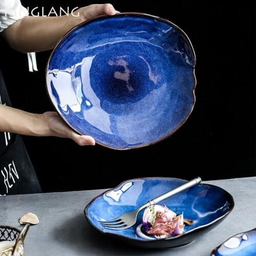 Guopin 1/2/4 Pcs Nordic Ceramic Food Dish Plate Household Pottery Irregular Dish Salad Platter Dish Dinnerware