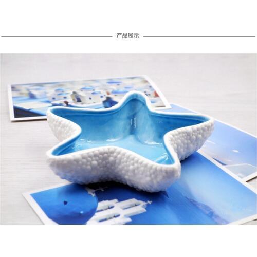 Ceramic Ocean Style Plate Seastar Blue White Dinnerware life dish bowl jewelry holder ashtray candle holder american european