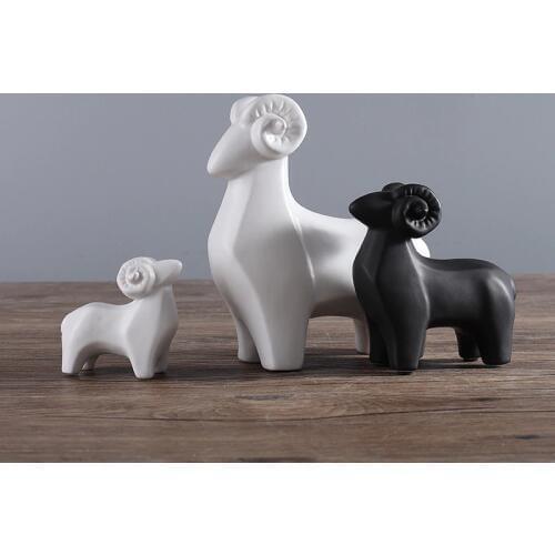 Ceramics Argali Crafts Home Decoration Modern Simple Nordic Living room Study Sheep White Black Model Adornment Gift