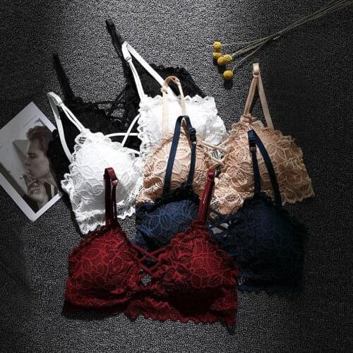 Anti-Exposure Lace Girl Underwear Wrapped Chest Adjustable Shoulder Strap Solid Color Hollow Jacquard Triangle Cup Bra New