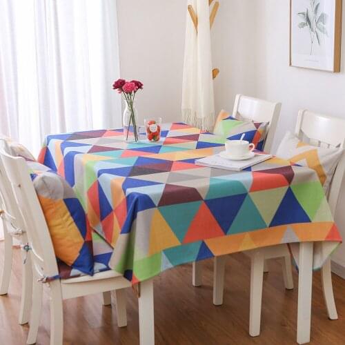 Lychee Triangle Printed Tablecloth Colorful Geometric Rectangular Kitchen Dining Table Cover Outdoor Party Wedding Table Cloth