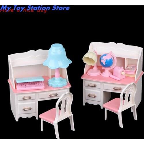 1Set oll play dollhouse furniture desk+lamp+laptop+chair accessories for 1/6 Doll