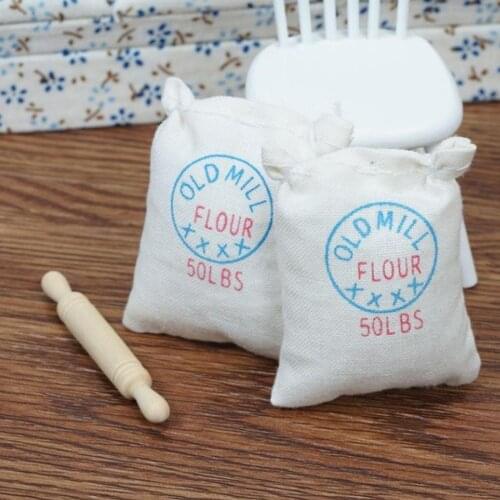 1/12 Scale Flour Sacks and Rolling Pin Toy, Doll House Kitchen